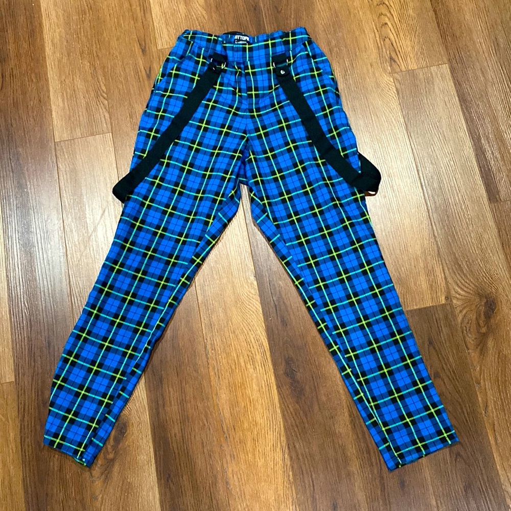 Blue & Green Plaid Suspender Pants